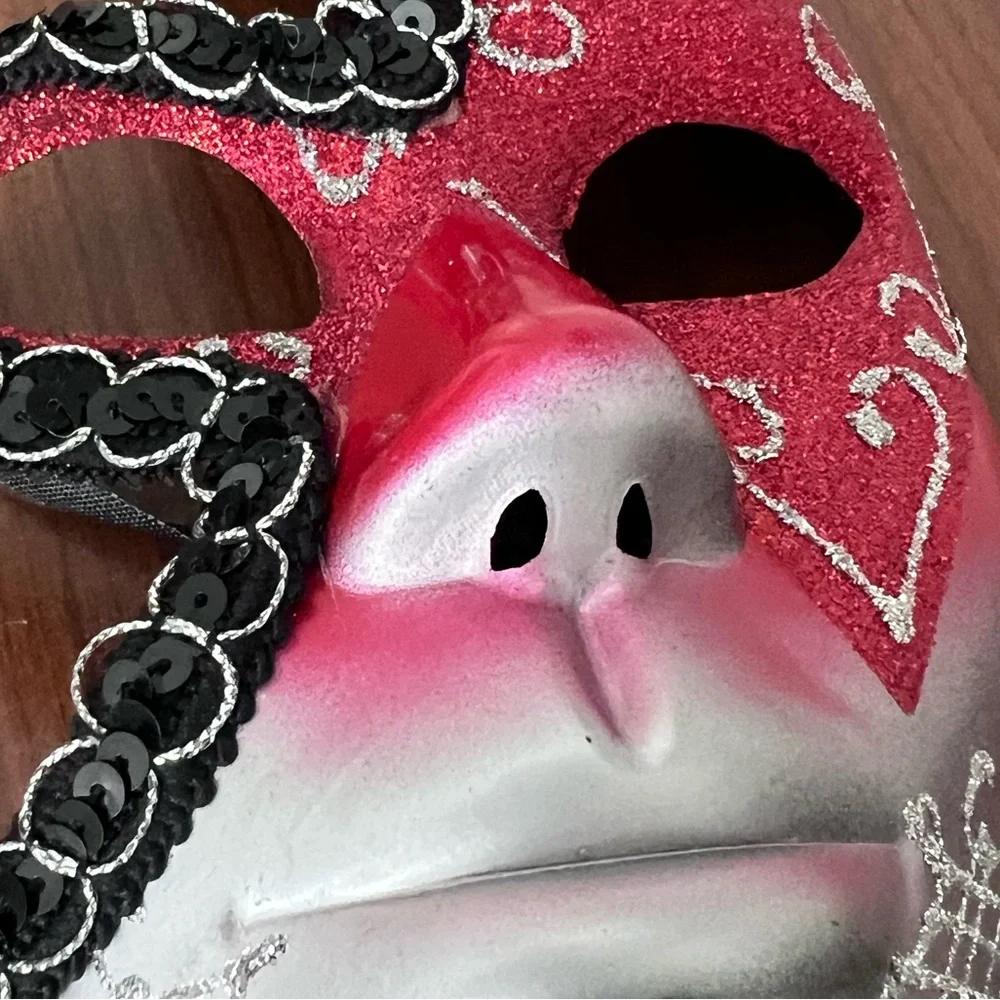Men's Venetian Masquerade Party Mask Red/Silver